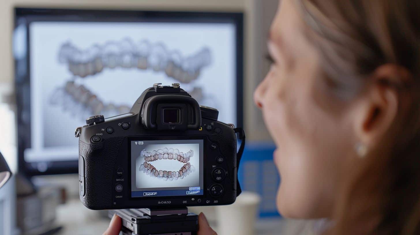 A person wearing Invisalign clear aligners is smiling confidently.