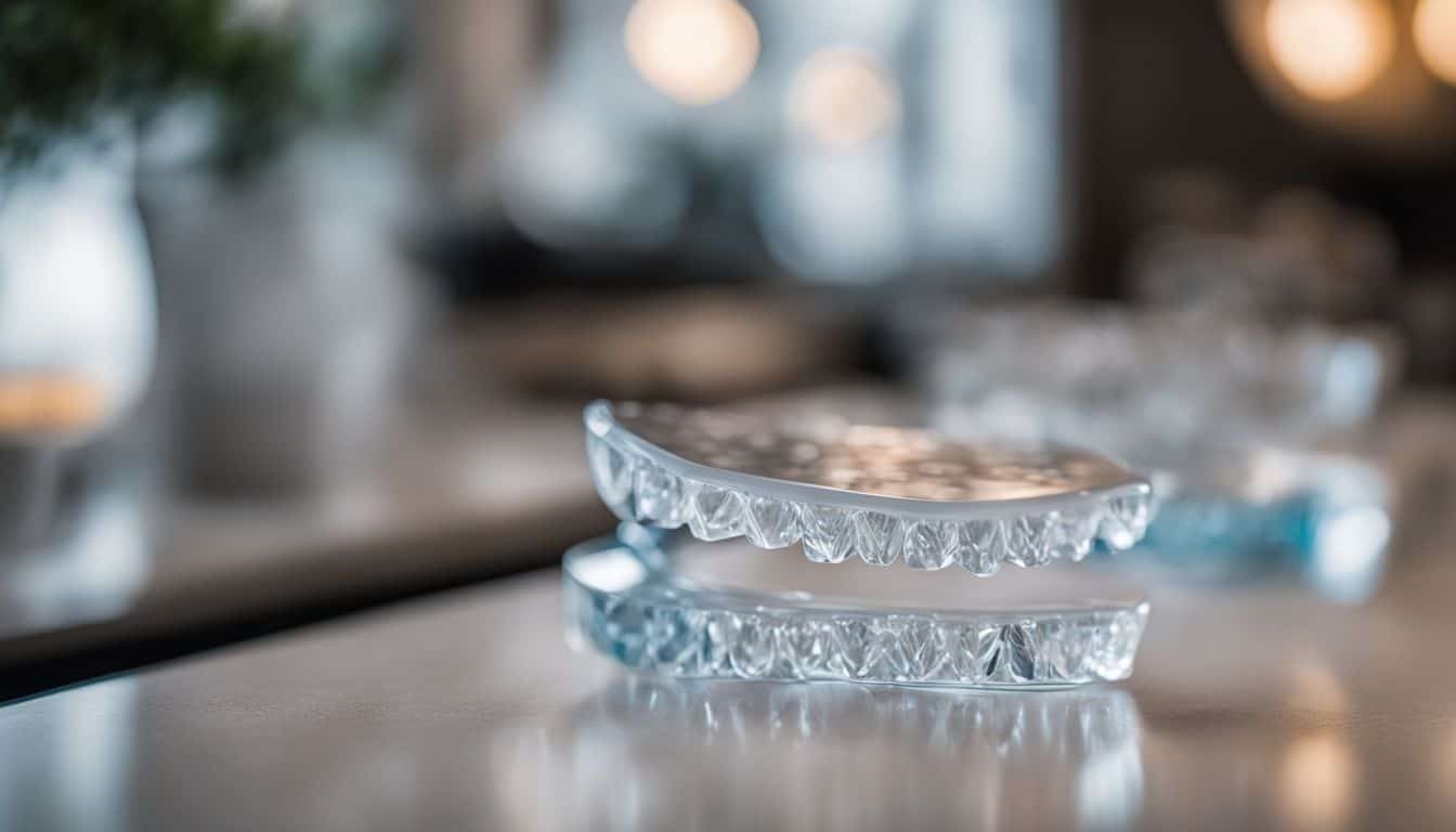 A collection of clear aligners displayed in a modern setting.